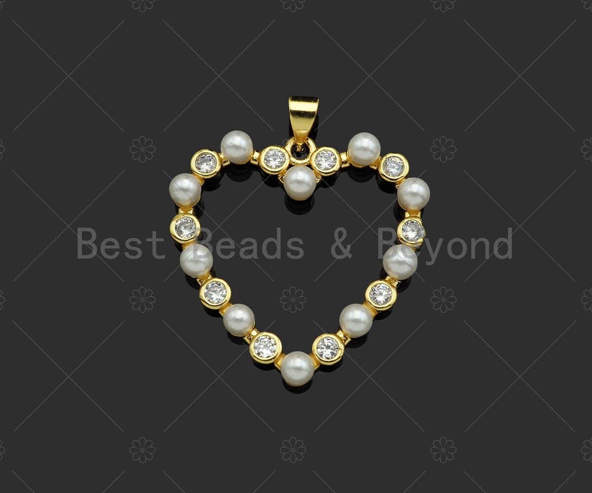 Gold Filled  Pearl Open Heart Shape Pendant,Necklace Bracelet Pendant,Sku#LD101