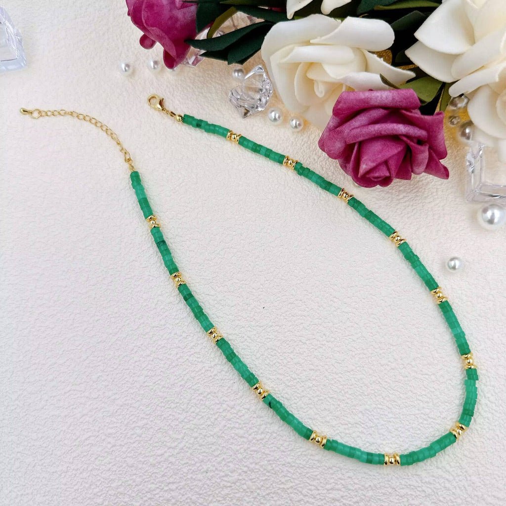 4mm Green Jade Gold Spacer Necklace, sku#EF541