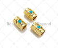 18K Gold High Polished Turquoise Evil Eye Tube Spacer Bead, Large Hole Shaper Beads, Men's Jewelry Findings, Bracelet Beads, 9x7mm, Sku#Y386