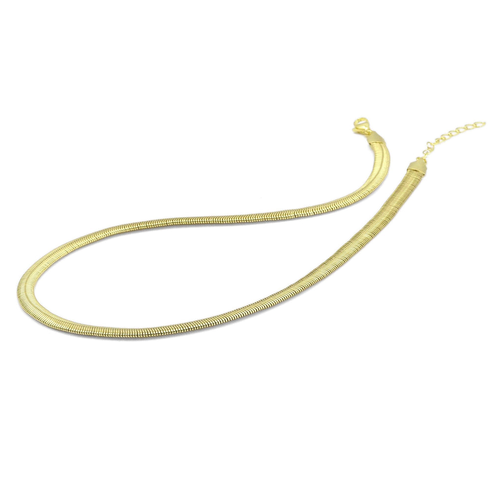Thick Gold herringbone Necklace, Sku#LD513