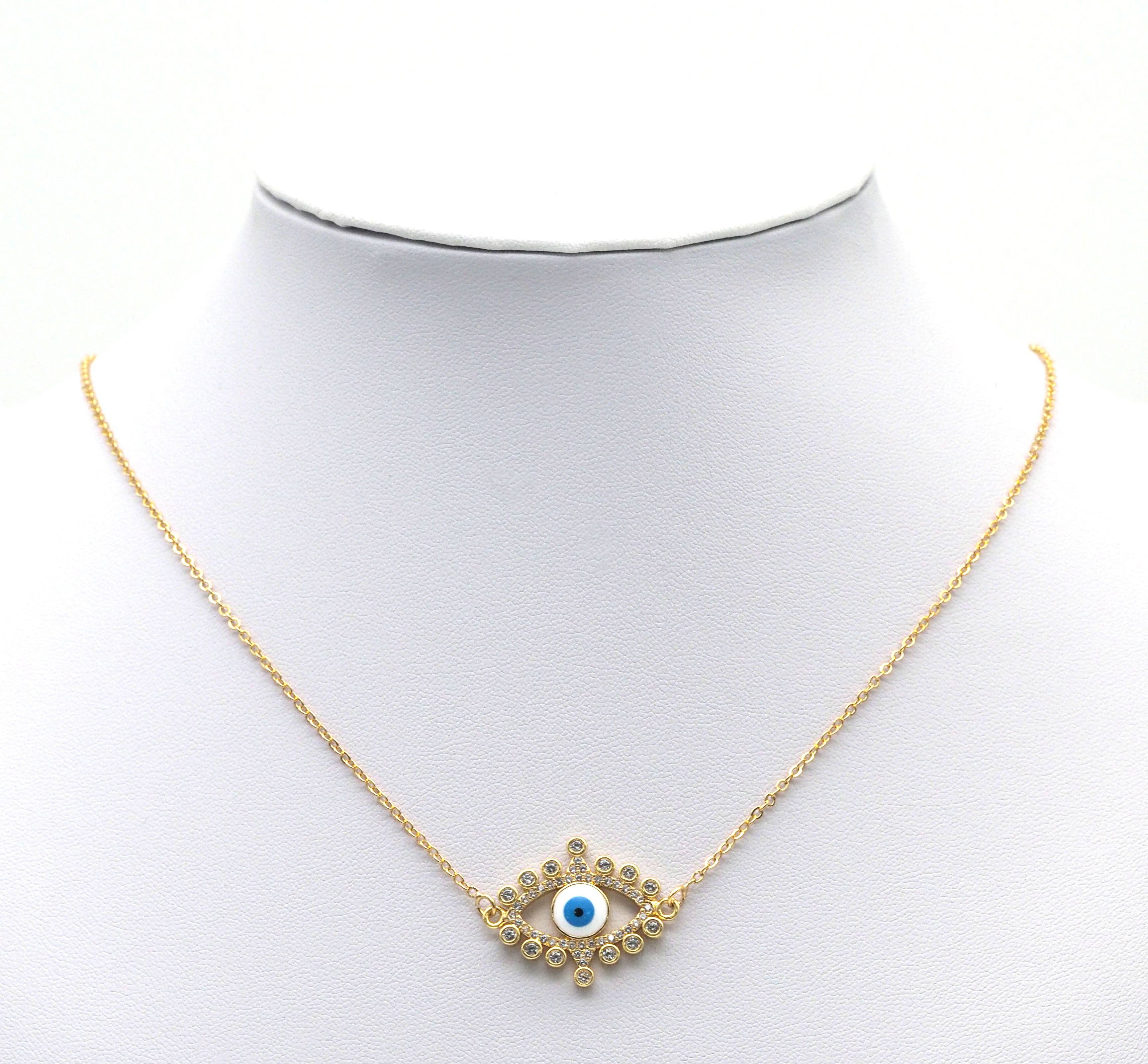 Gold CZ Enamel Evil Eye Connector, Sku#LD329