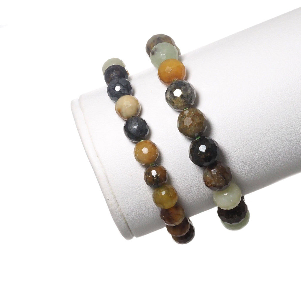 Genuine Jade Round Faceted Stretchy Bracelet, 8mm/10mm, Sku#EF301