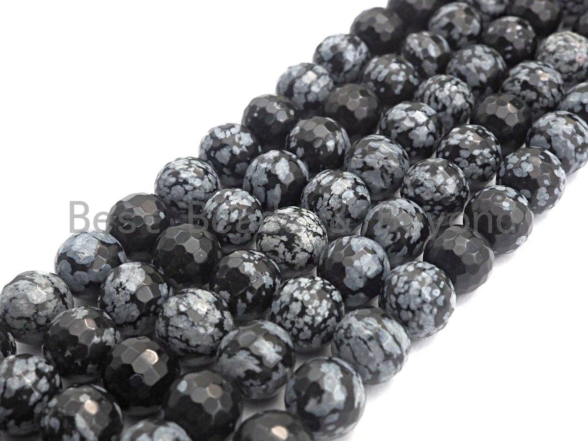 Quality Natural Snowflake Beads, 6mm/8mm/10mm/12mm round faceted, Black white snowflake,15.5" full strand, sku#U523