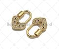 18K Gold Black Clear CZ Micro Pave Key Heart Lock Clasp, Gold Heart Padlock Charm, Heart Shape Clasp,Pave Lock,17x28mm,sku#K144