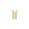 Gold Clear CZ Cross On Rectangle Charm Pendant, Sku#LK988