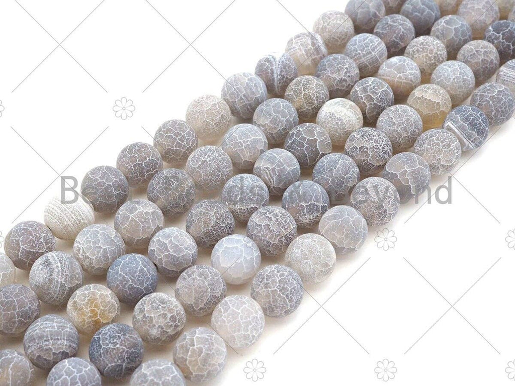 High Quality Natural Gray Frosted Matt Fire Agate, Round 6mm/8mm/10mm/12mm Fire Agate, Cracked Fire agate, 15.5" Full Strand, sku#UA143