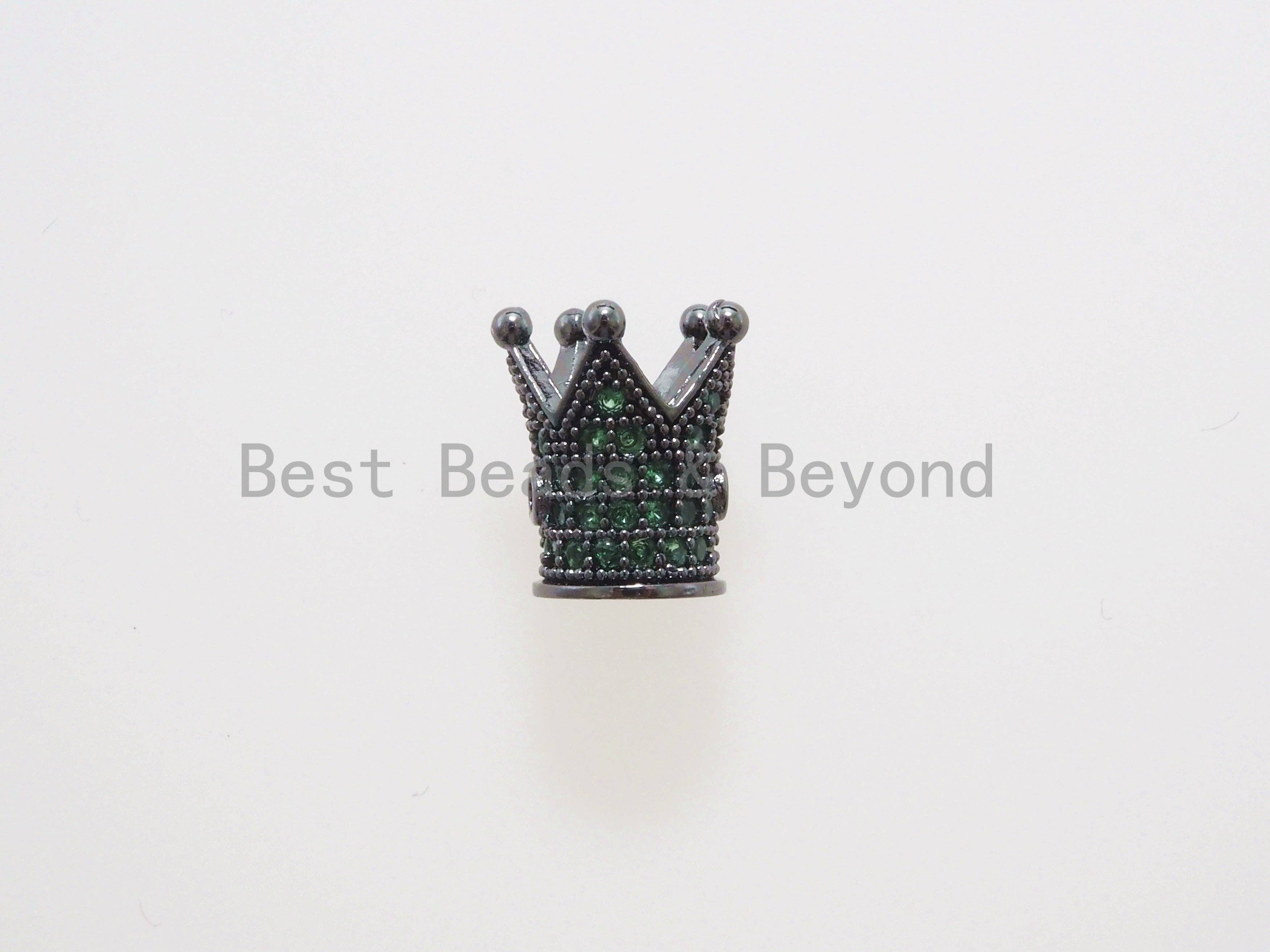 CZ King Crown Green Micro Pave Beads, Cubic Zirconia Crown Space Beads,Men's Women's Jewelry Making, 10x8mm, Sku#G404