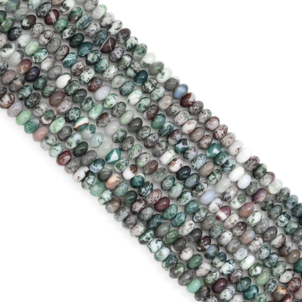 Smooth Rondelle Green Tree Agate beads, Sku#U1913
