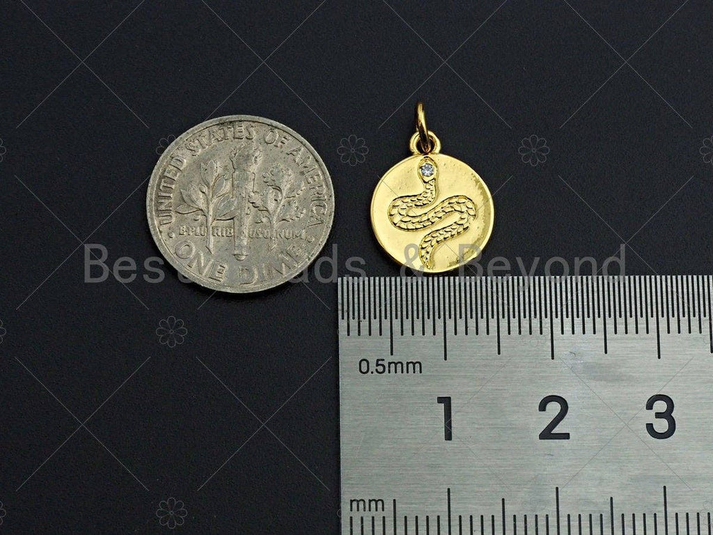 Dainty18k Gold CZ Micro Pave Snake Coin Charm, Gold Coin pendent, snake charm,12mm, sku#z1141