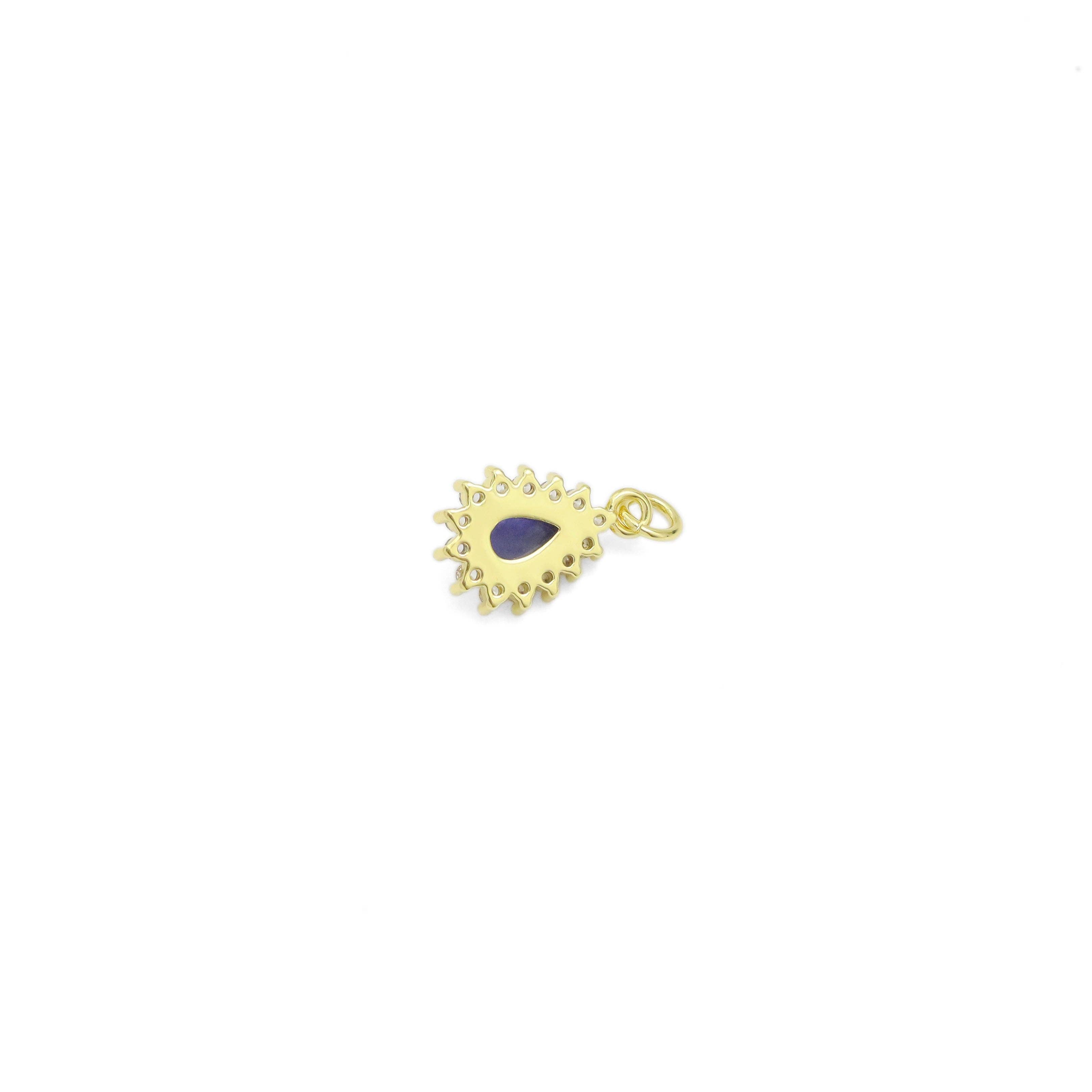 Natural SodaliteTeardrop Gemstone CZ Pave Charm, Sku#Y940