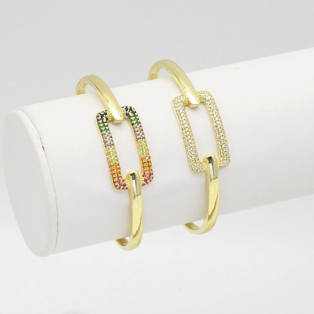 Colorful Clear CZ Rectangle Gold Adjustable Bracelet, Sku#LX254