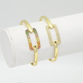 Colorful Clear CZ Rectangle Gold Adjustable Bracelet, Sku#LX254