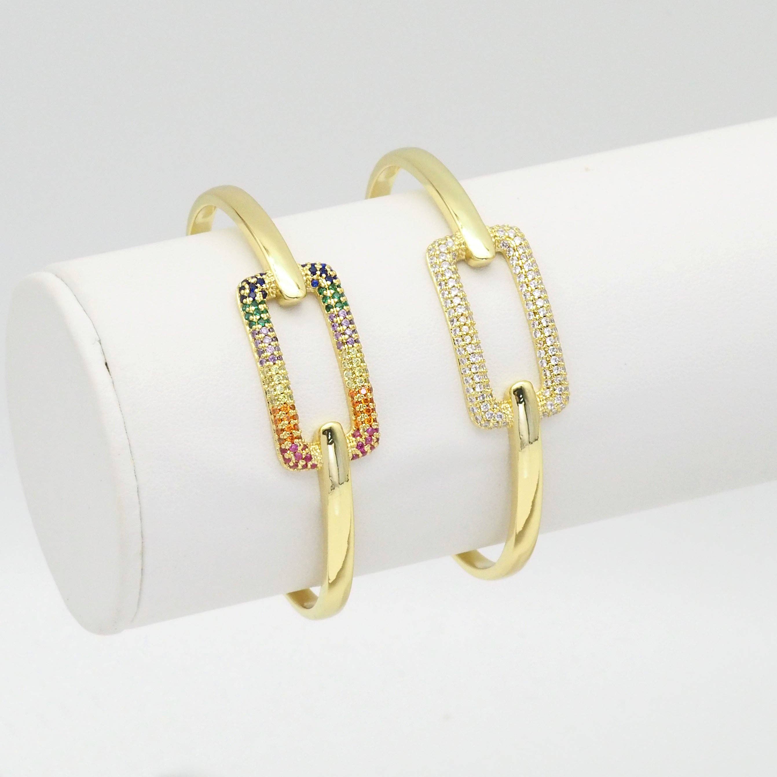 Colorful Clear CZ Rectangle Gold Adjustable Bracelet, Sku#LX254