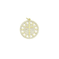 Clear CZ Gold Cross On Round Charm Pendant, Sku#L727