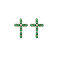 Green Teardrop CZ Gold Cross Charm, Sku#LX356