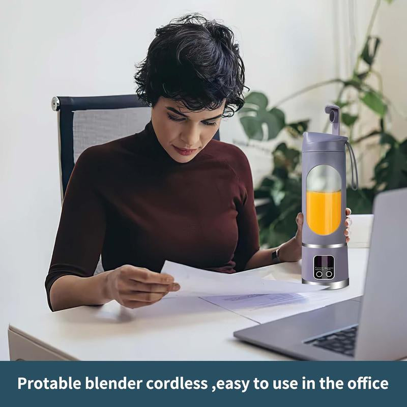 Portable Juicer, USB Rechargeable Juice Extractor Cup with LED Display, Fruit Juicer, Vegetable Juicer, Suitable for Outdoor Carrying Use, BPA Free Eco-Friendly Juicer Machine, Travel Mate and Kitchen Gadgets, Valentine'S Day Gifts for Adults