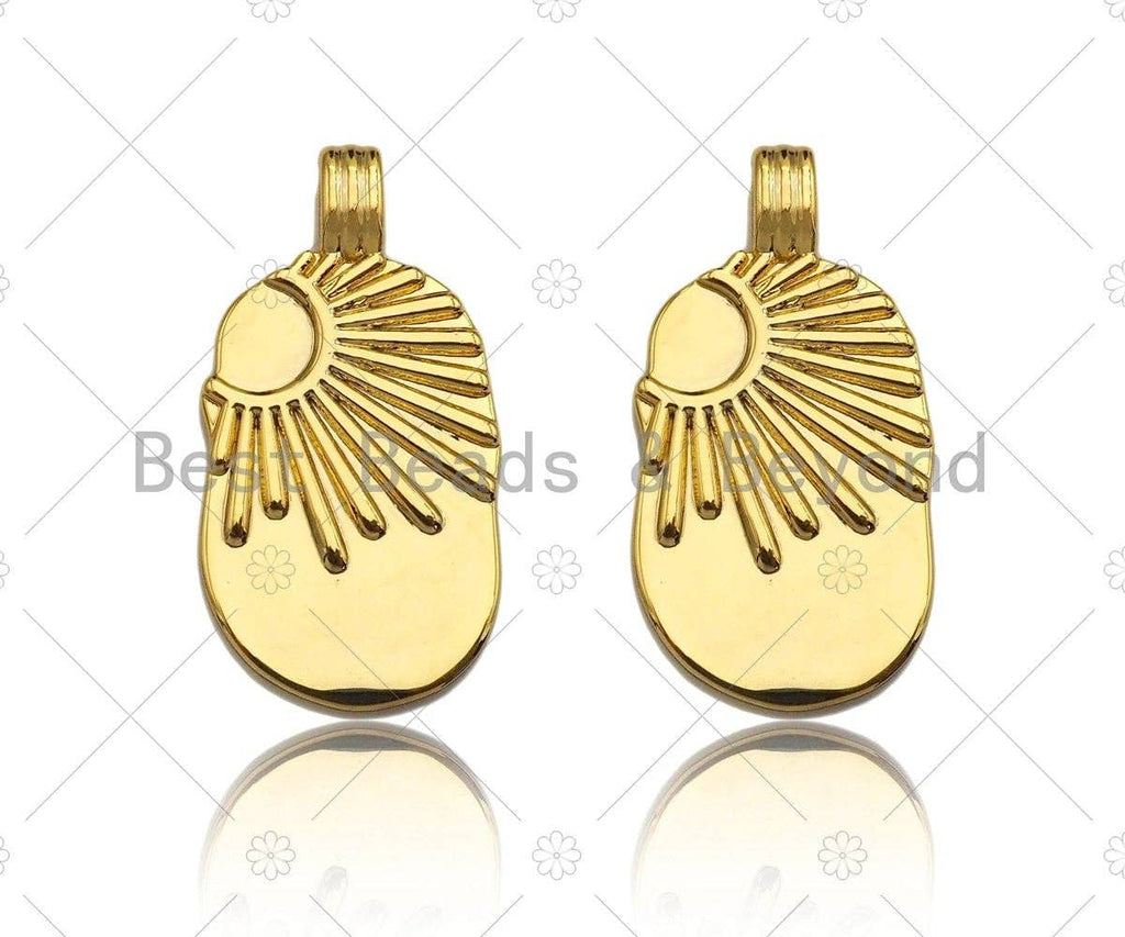 18k Gold Sunrise Tag Pendant/Charm, Sun Charm, Sun rays pendant, Bracelet Necklace Component Supply, 12x24mm, Sku#Y367