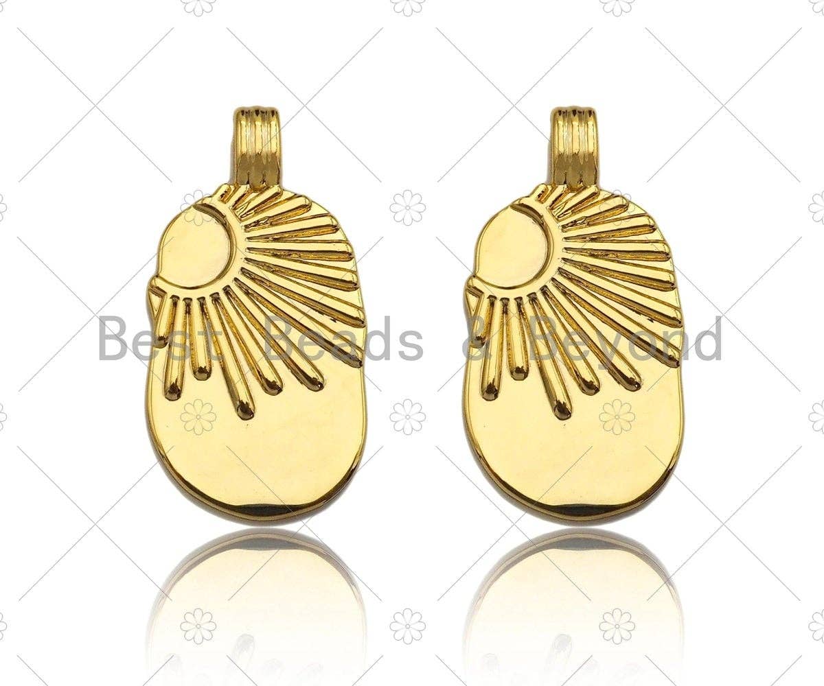 18k Gold Sunrise Tag Pendant/Charm, Sun Charm, Sun rays pendant, Bracelet Necklace Component Supply, 12x24mm, Sku#Y367