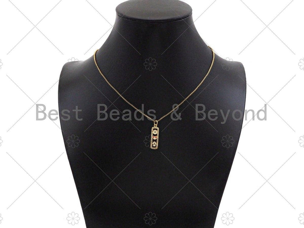 CZ Micro Pave Enamel Heart Evil Eye Hamsa Hand On Rectangle Shape Pendant,Cubic Zirconia Gold Charm,Necklace Bracelet Charm,7x22mm,Sku#Z1302