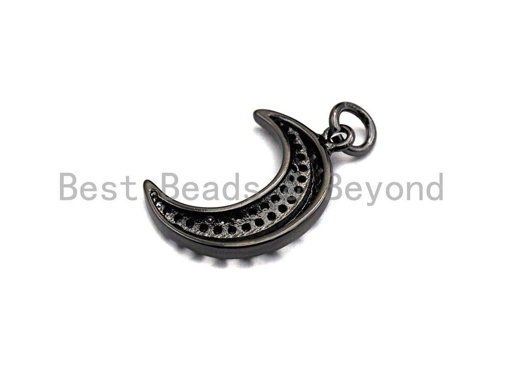 CZ Micro Pave Crescent Moon Star Hollow Out Pendant, Cubic Zirconia Pendant, Silver/Gold/Rose Gold/Black Tone,13x19mm, Sku#Z484