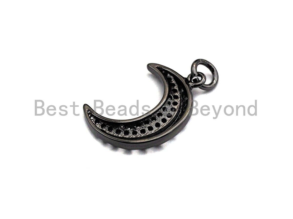 CZ Micro Pave Crescent Moon Star Hollow Out Pendant, Cubic Zirconia Pendant, Silver/Gold/Rose Gold/Black Tone,13x19mm, Sku#Z484