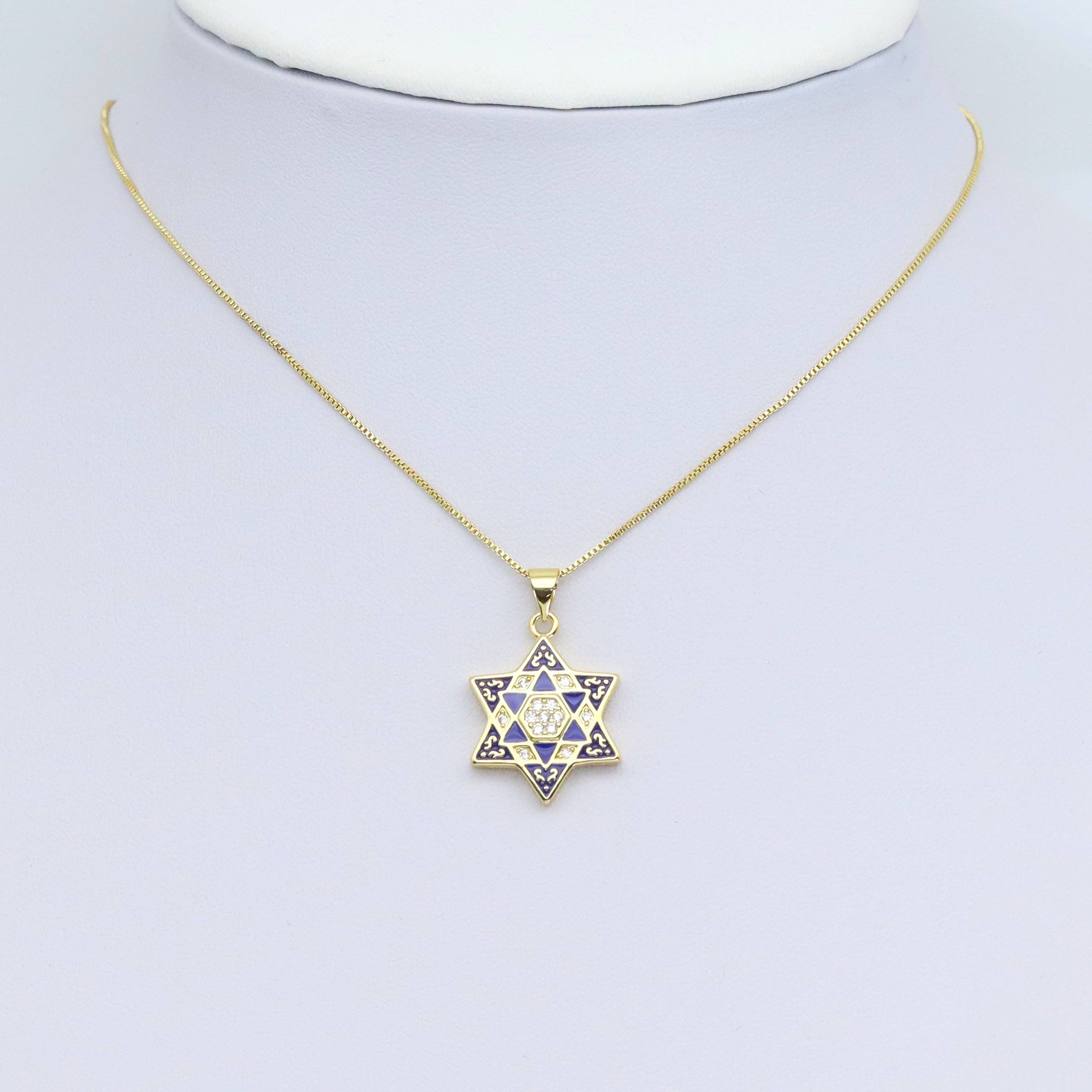CZ Cobalt Enamel Jewish Star of David Pendant, Sku#LX599