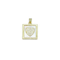 Gold Clear CZ Heart On Square Mother of Pearl Charm Pendant, Sku#LK990