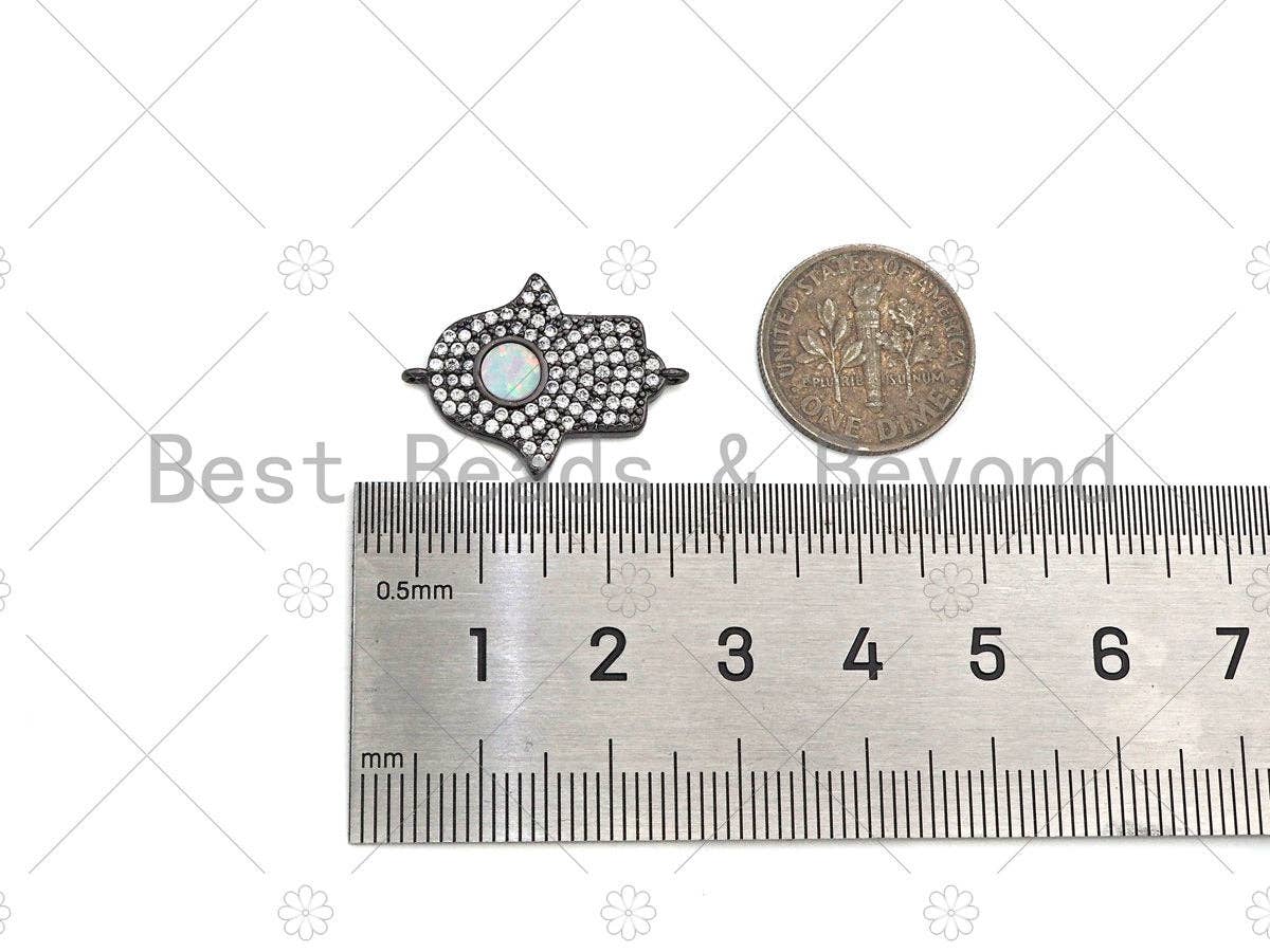 CZ Micro Pave Opal Hamsa Hand connector, White Opal Link,Cubic Zirconia Bracelet Necklace Connector,17x23mm, Sku#E528