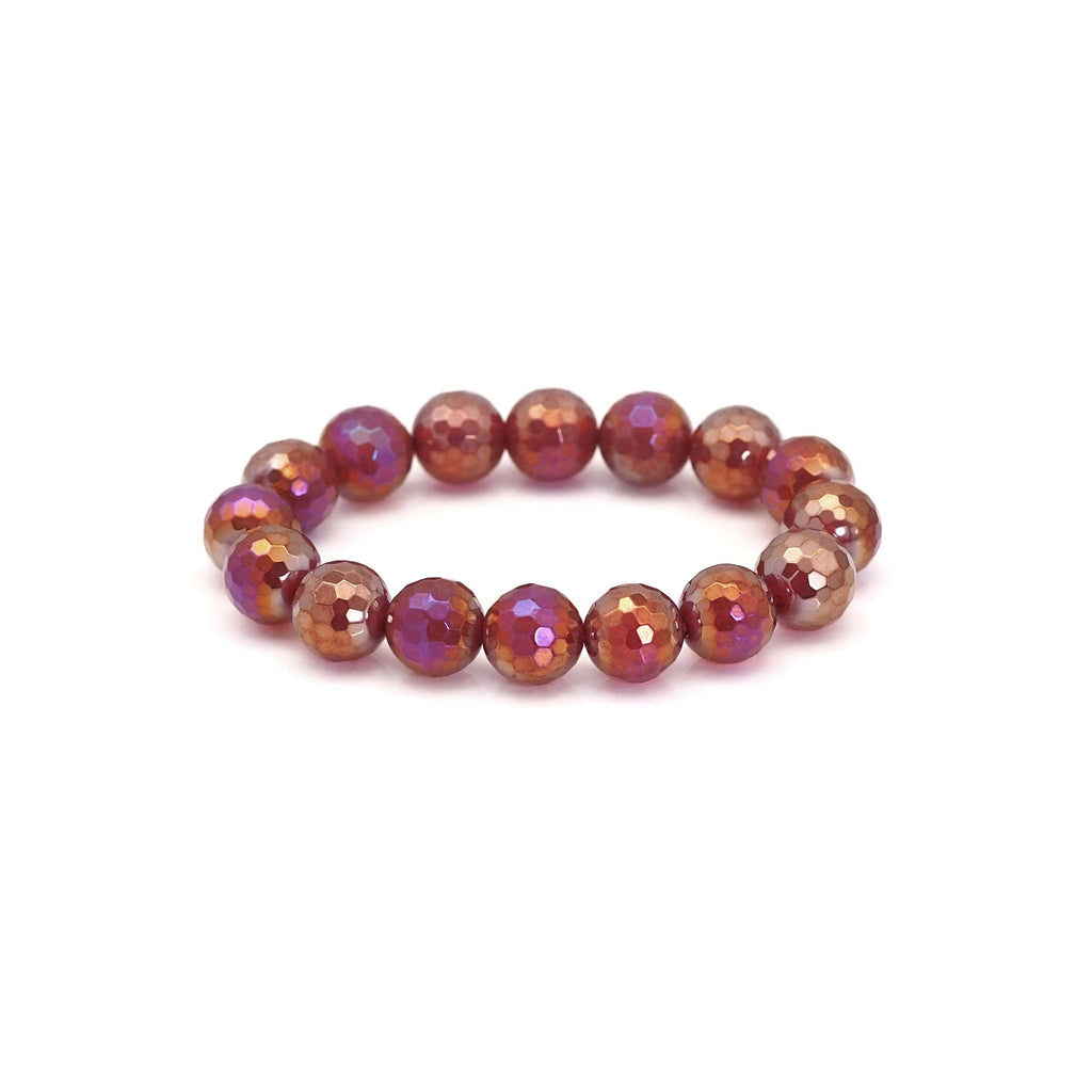 Mystic Carnelian Round Faceted Stretchy Bracelet, Sku#EF383