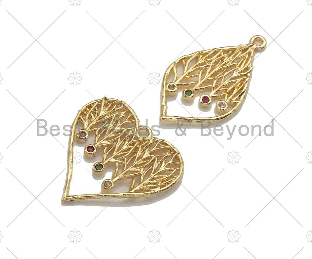 Filigree Colored Stone Gold Lacy Heart/Drop Charm, Brushed Gold Twisted Wire Charm Pendants for Earrings necklace making, sku#CP02