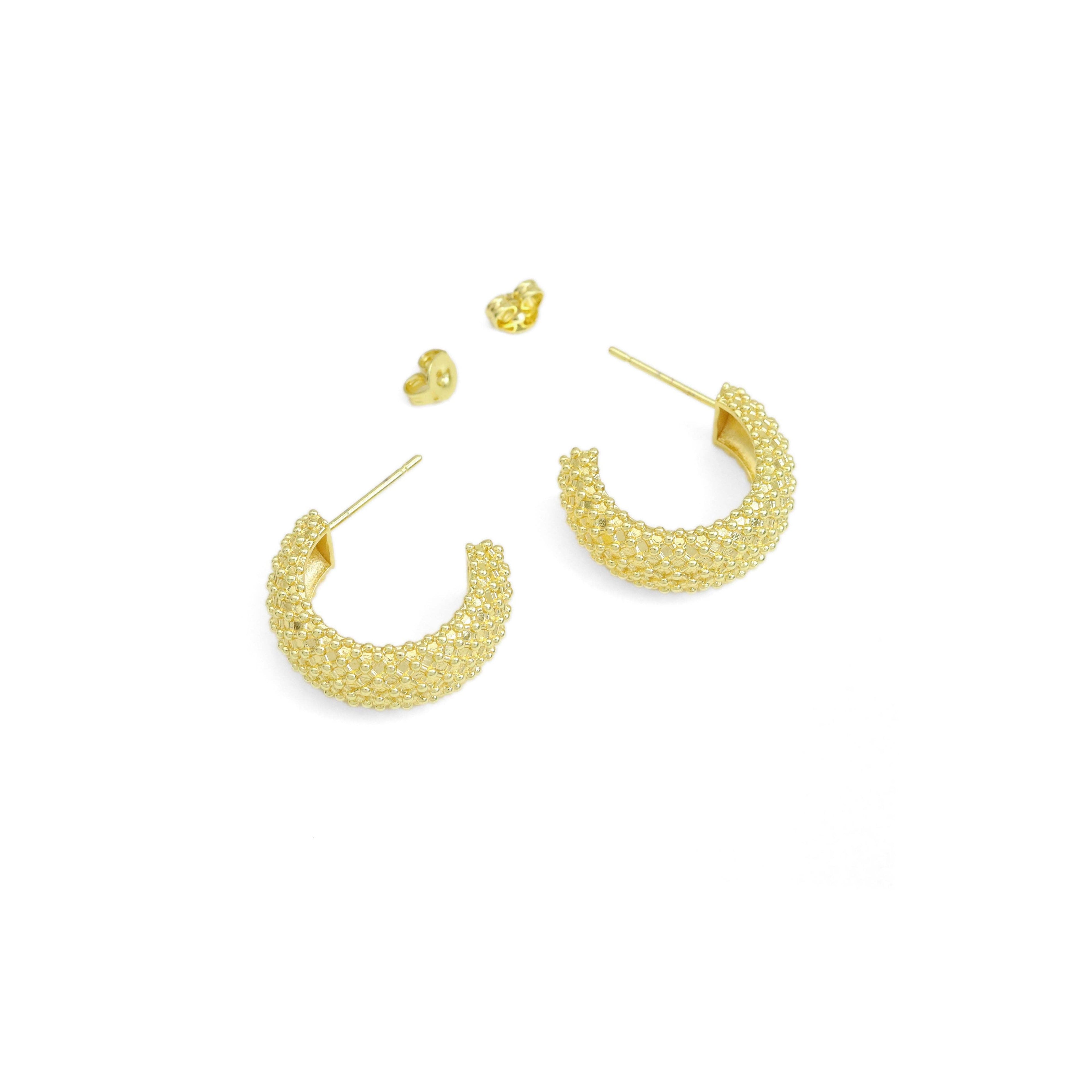 Gold Silver Diamond Patten Thick Huggie Earrings, Sku#A204