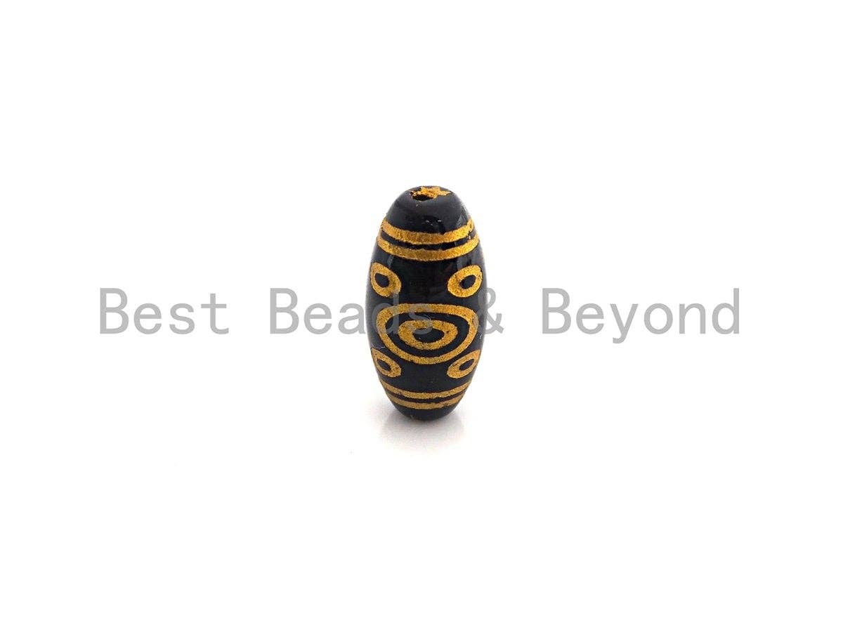 Natural Tibetan Agate Oval Shape Beads, Black Gold Dzi beads, Barrel Agate Beads, 10x20mm, sku#U593