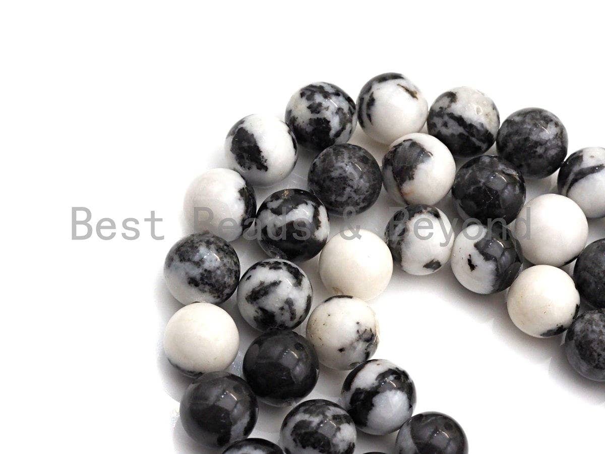 Natural Zebra Jasper , Round Smooth 6mm/8mm/10mm/12mm, Black White Jasper,15.5" Full Strand, Sku#U634