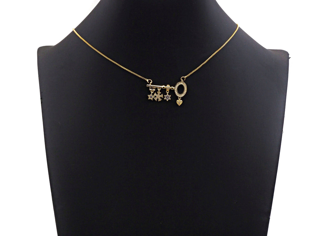 CZ Pave Star Flower Heart On Key Shape Charm, Sku#L290