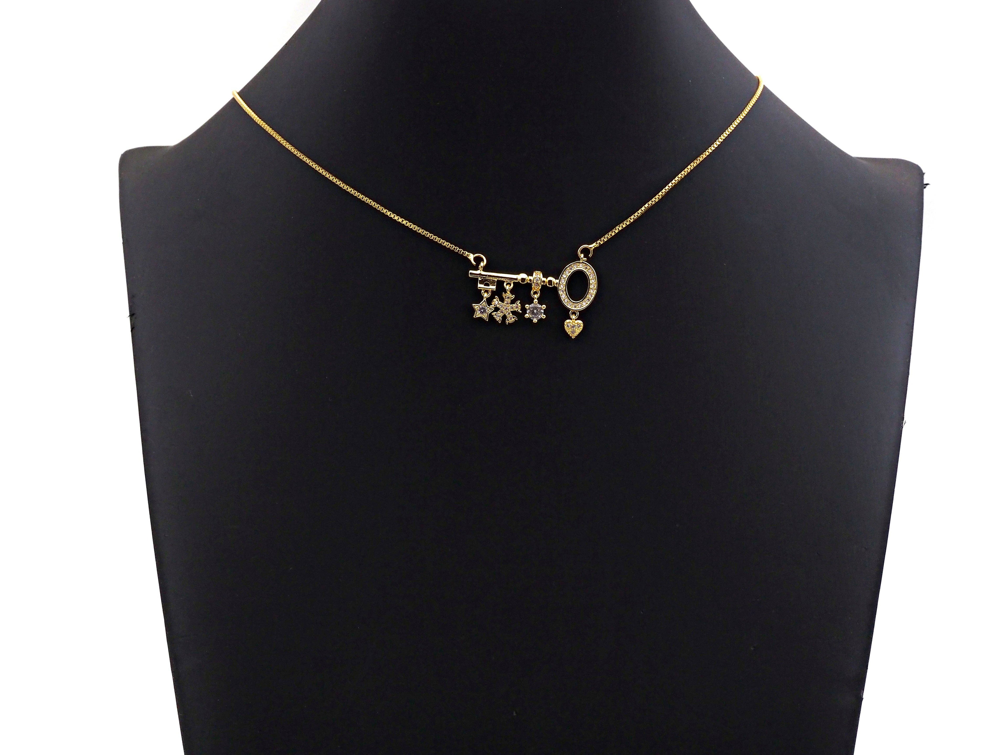 CZ Pave Star Flower Heart On Key Shape Charm, Sku#L290