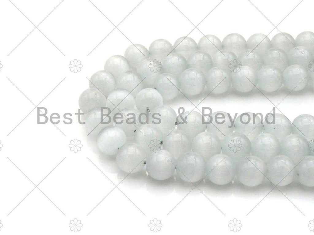 Cat's Eye Yellow/White Round Beads, UA160
