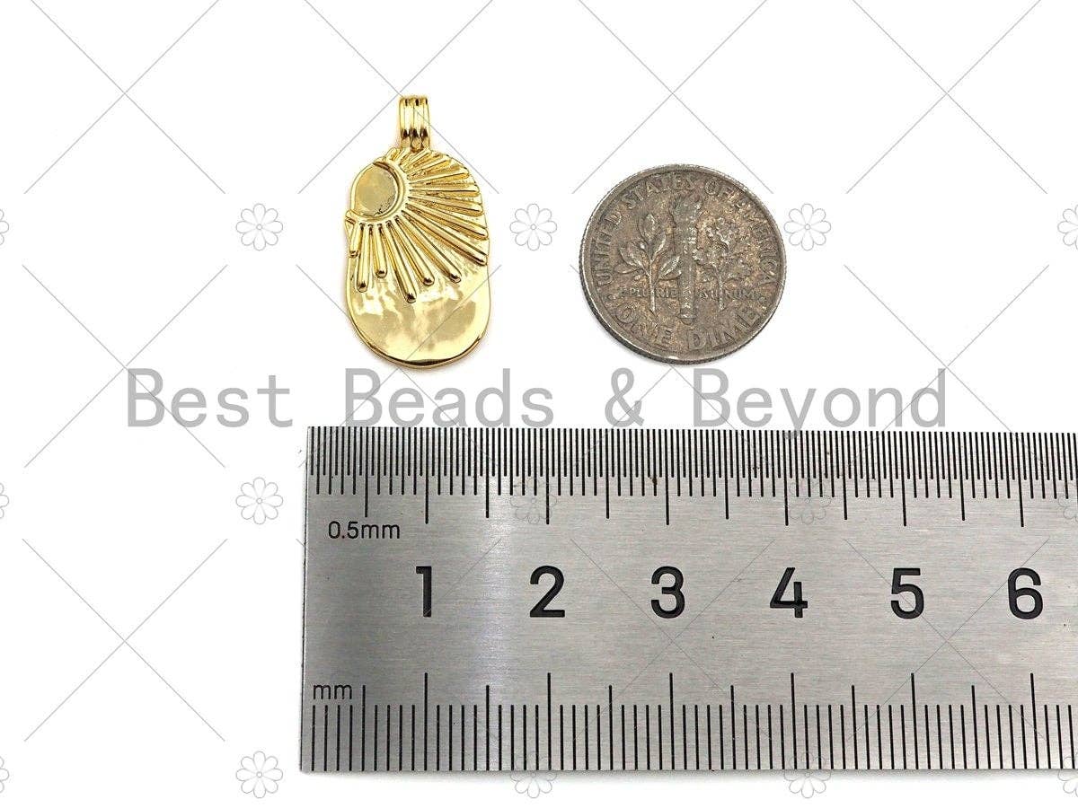 18k Gold Sunrise Tag Pendant/Charm, Sun Charm, Sun rays pendant, Bracelet Necklace Component Supply, 12x24mm, Sku#Y367