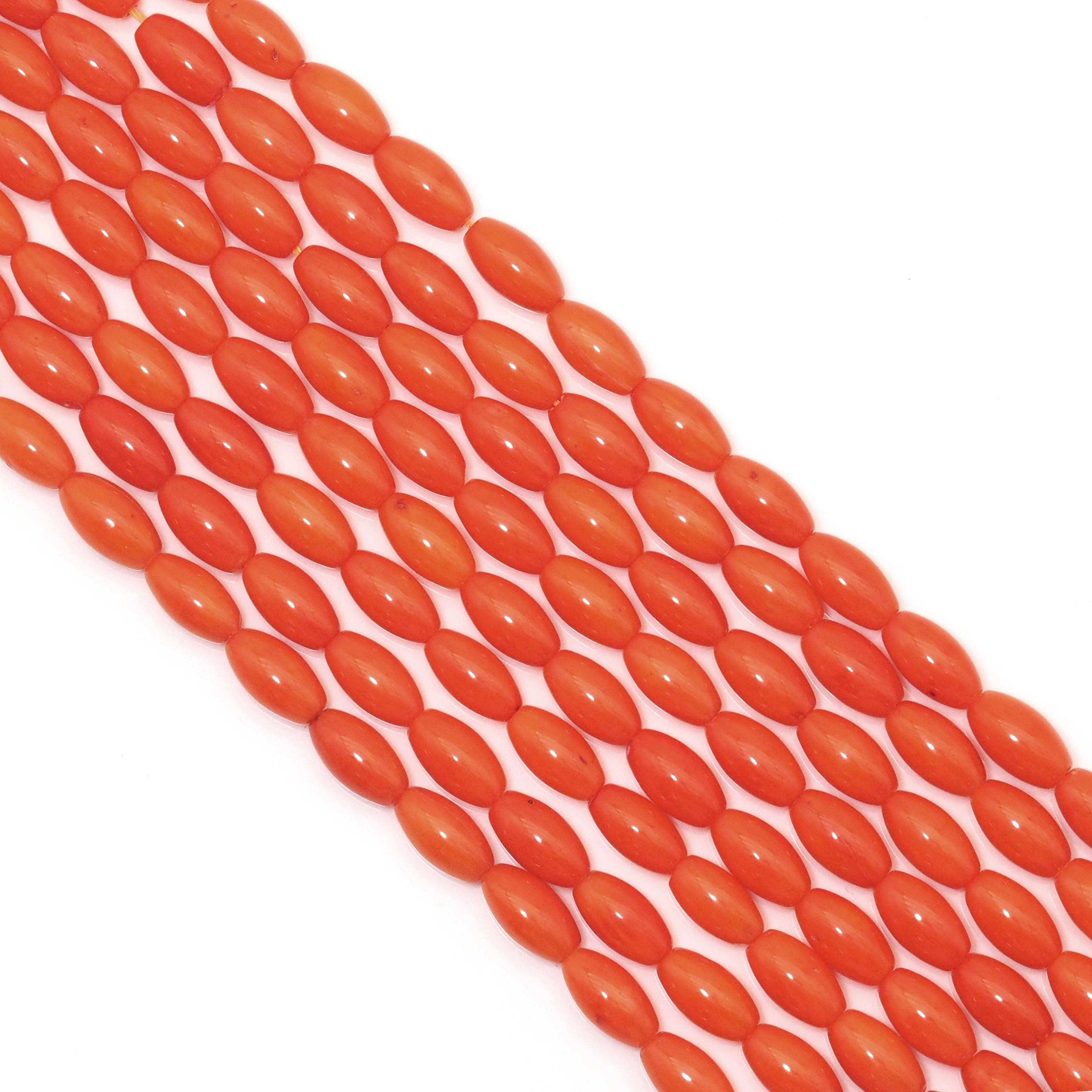 Orange Coral Smooth Rice Shape Beads, Sku#U1606