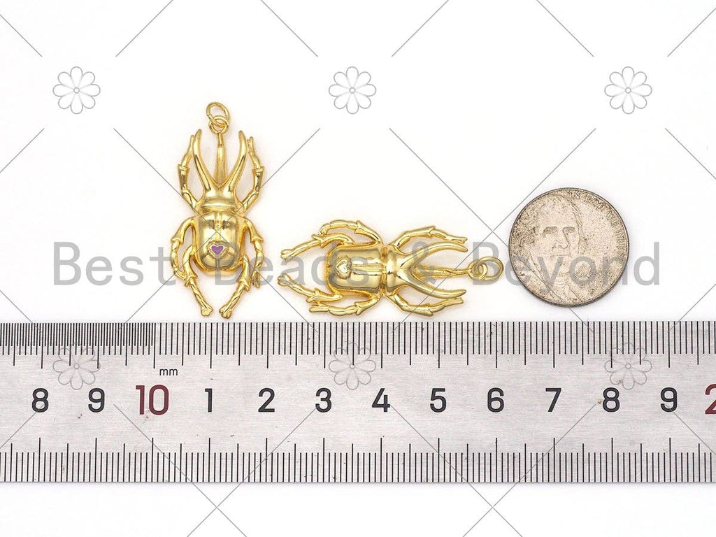 CZ Micro Pave Heart on Beetle Shape Pendant/Charm,SKU#Z1384C