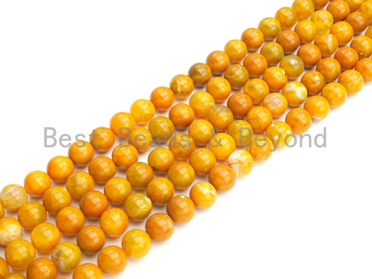 Natural Yellow Fire Agate Beads, 6mm/8mm/10mm Round Faceted Yellow Fire Agate Beads, 15.5" Full Strand, Sku#UA67