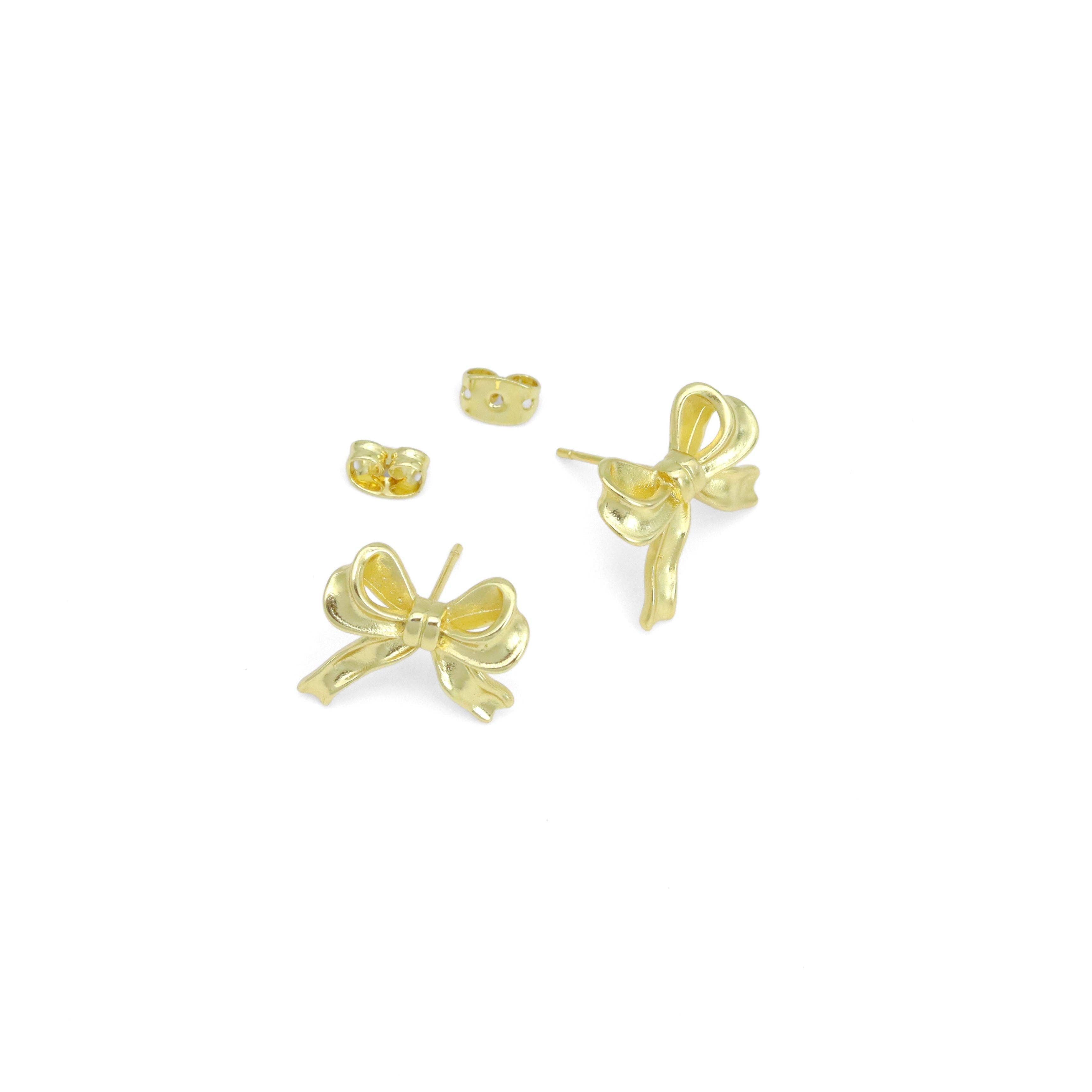 Plain Gold Bowknot Stud Earrings, Sku#LK965