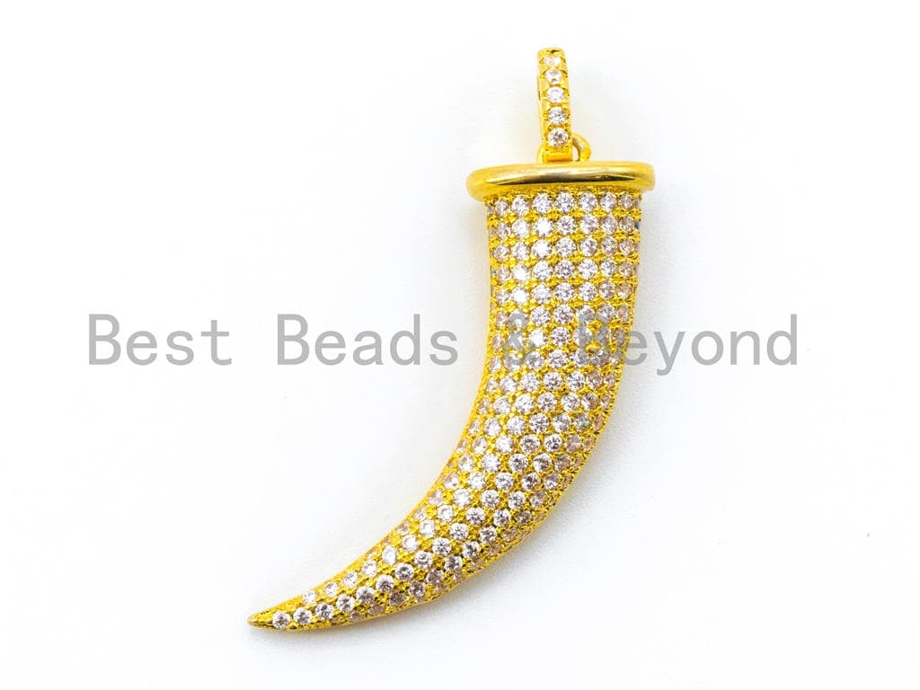 CZ White Micro Pave Horn Pendant with Diamond Bail,12x31mm, sku#B34
