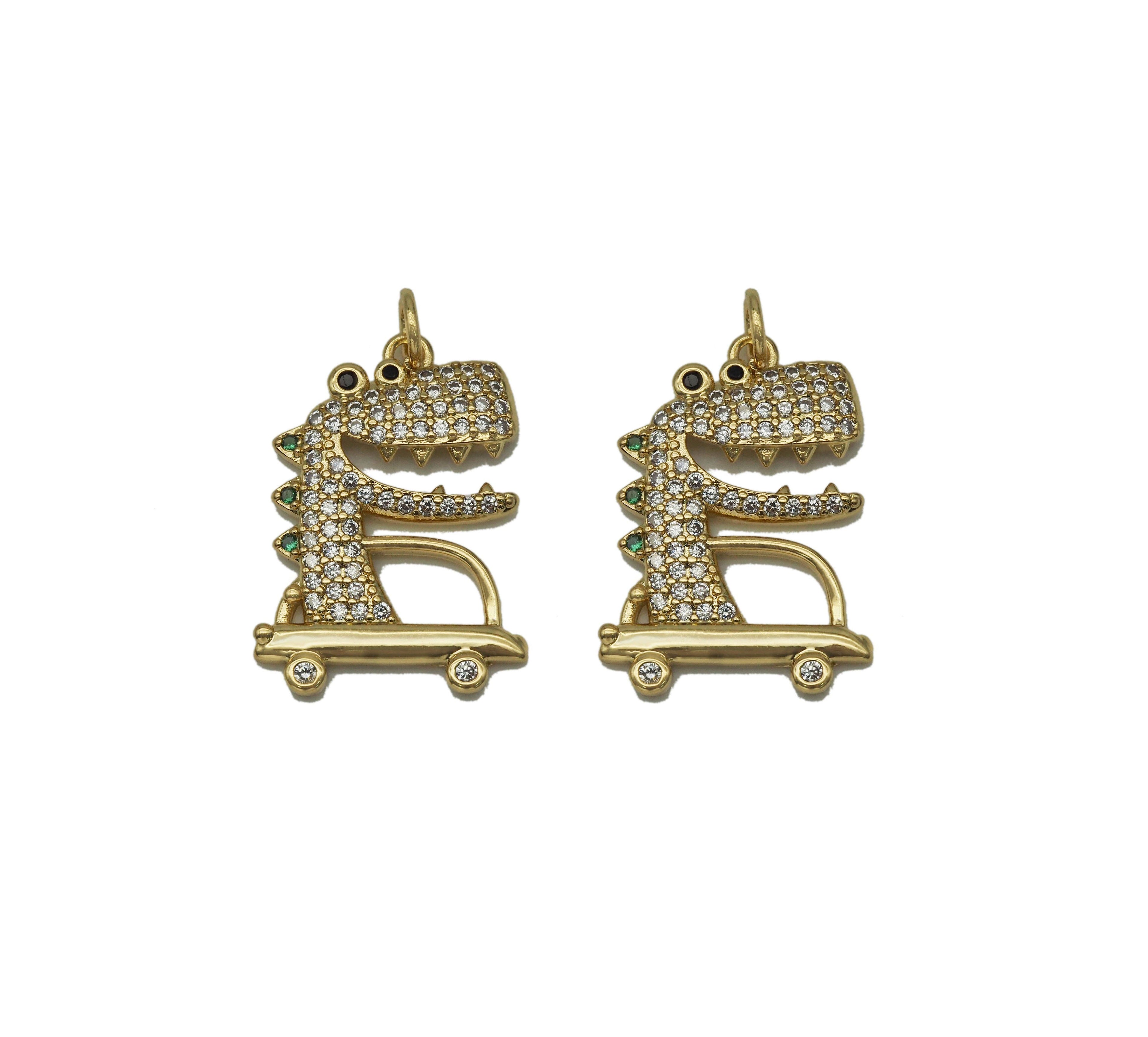 Gold CZ Cute Crocodile Charm, Sku#LK662