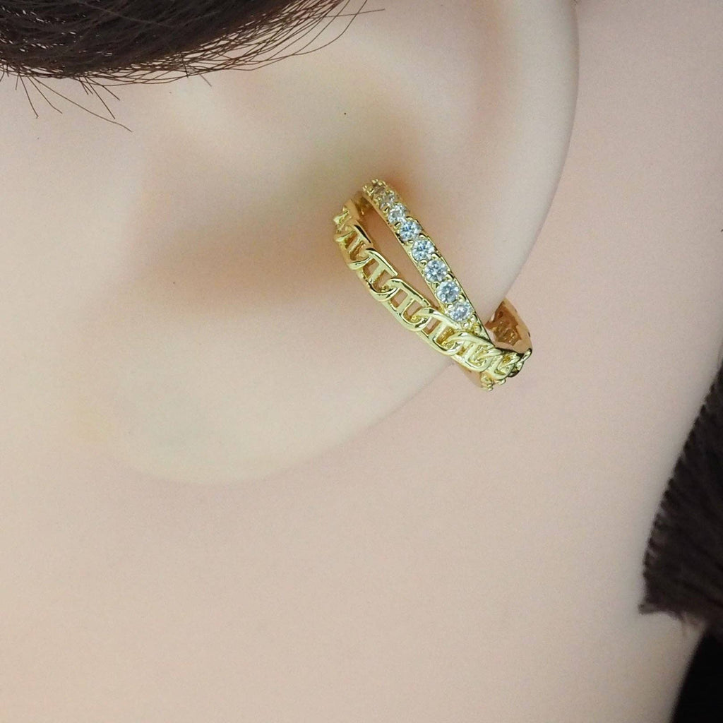 Gold Clear CZ Cross Ear Cuff, Sku#Y820