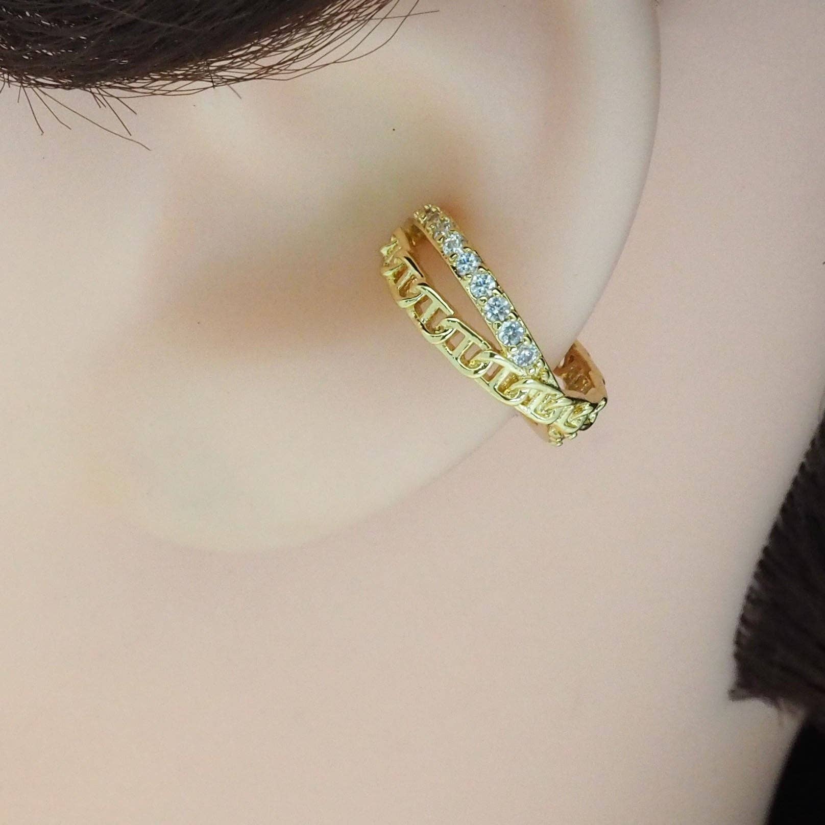 Gold Clear CZ Cross Ear Cuff, Sku#Y820
