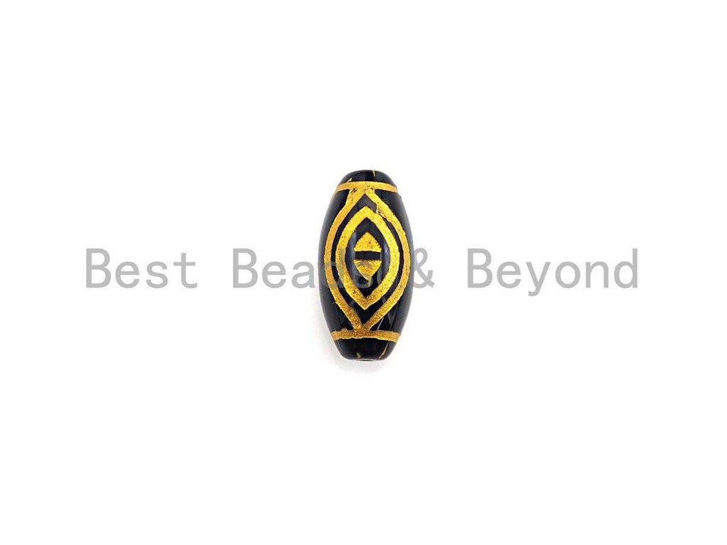 Natural Tibetan Agate Oval Shape Beads, Black Gold Dzi beads, Barrel Agate Beads, 10x20mm, sku#U593