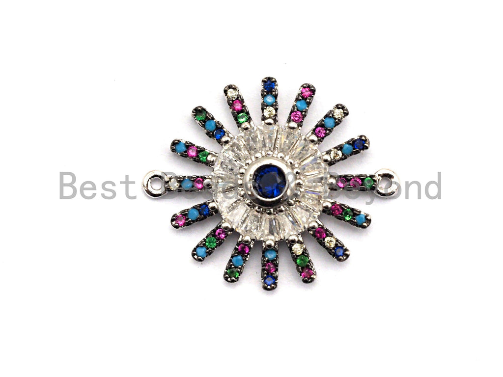 Colorful CZ Micro Pave Sunflower Starburst Connector for Bracelet/Necklace, Radial Pattern Connector, 20x25mm,sku#E467C