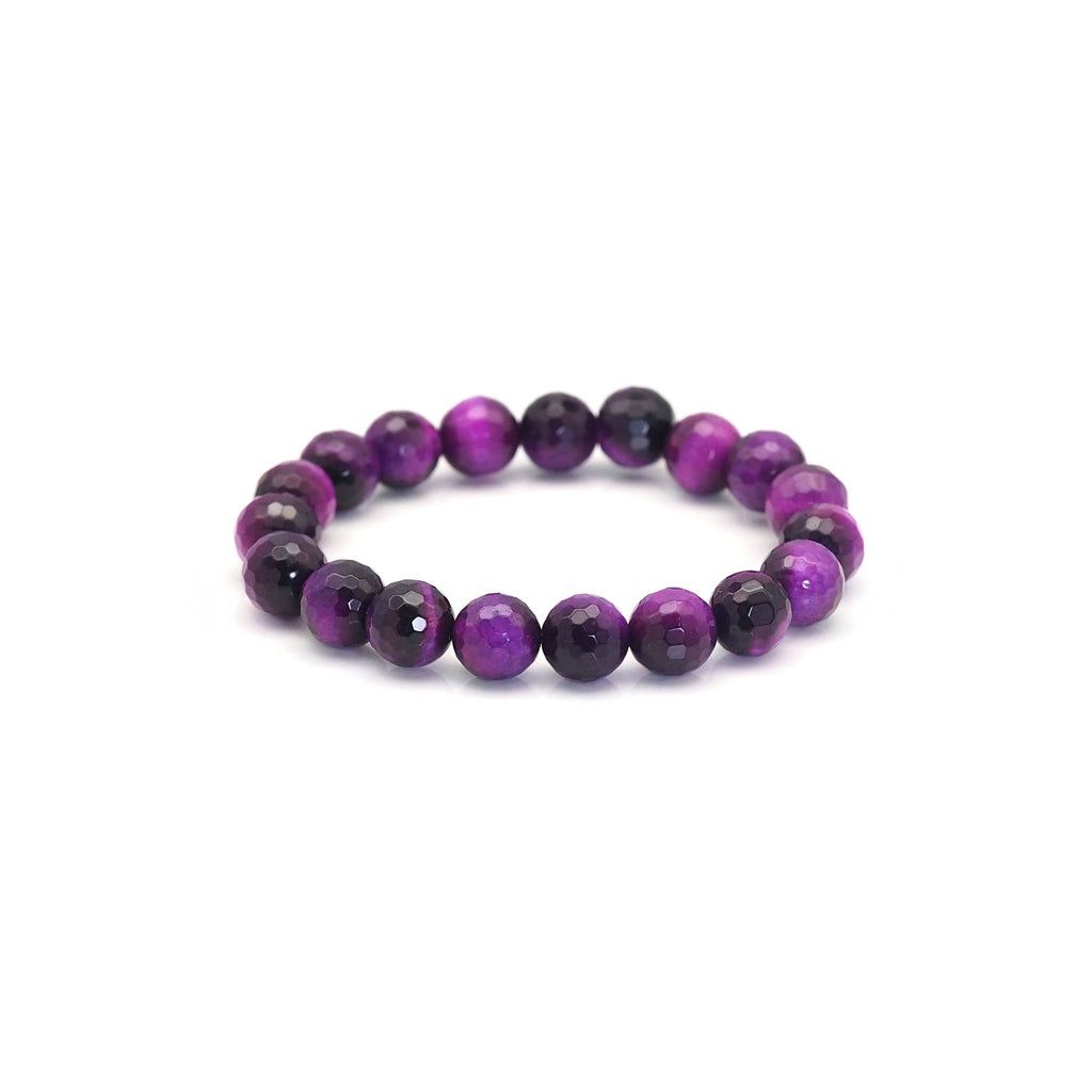 Purple Tiger Eye Round Faceted Stretchy Bracelet, Sku#EF391