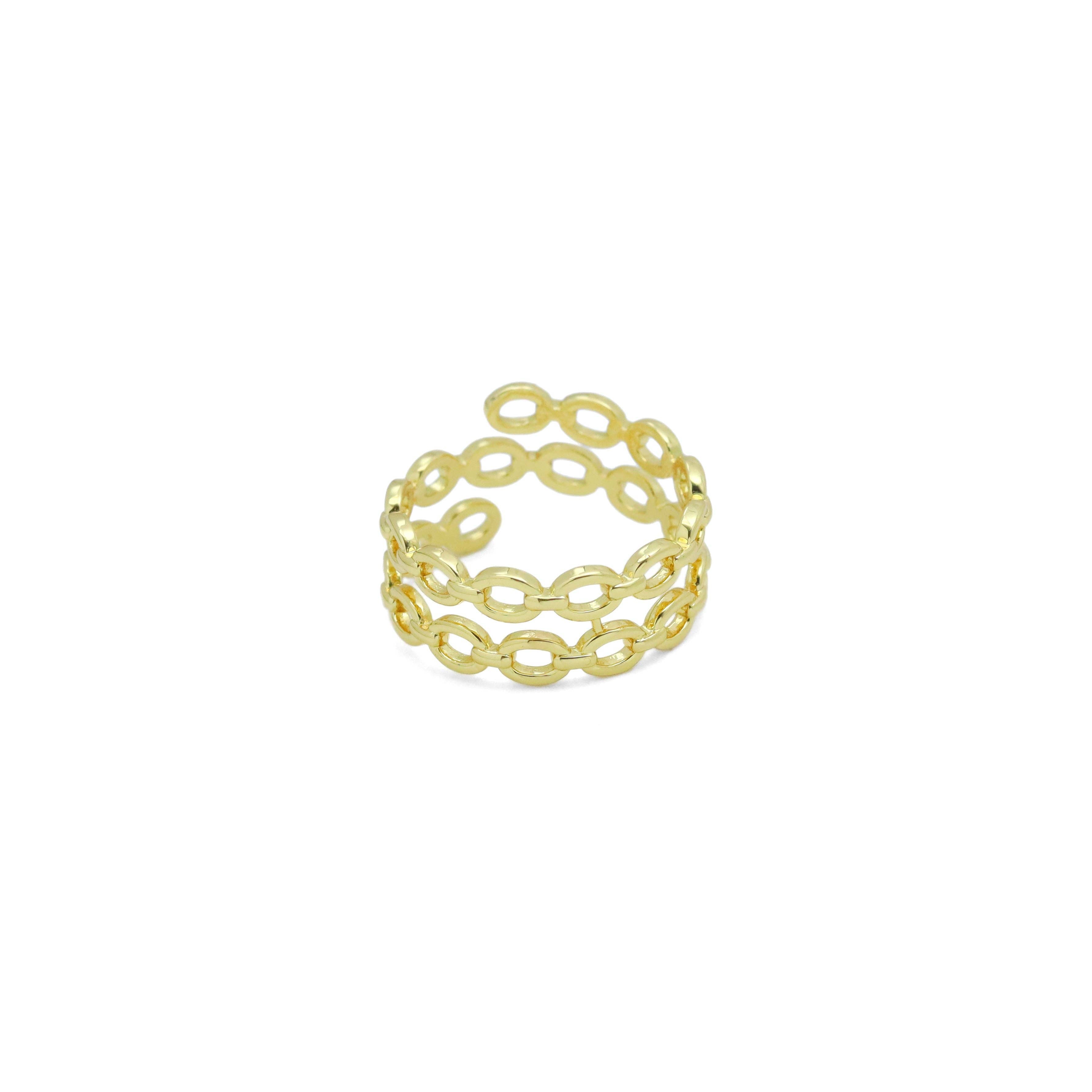 Gold Silver Oval Link Adjustable Wrap Ring, Sku#A289