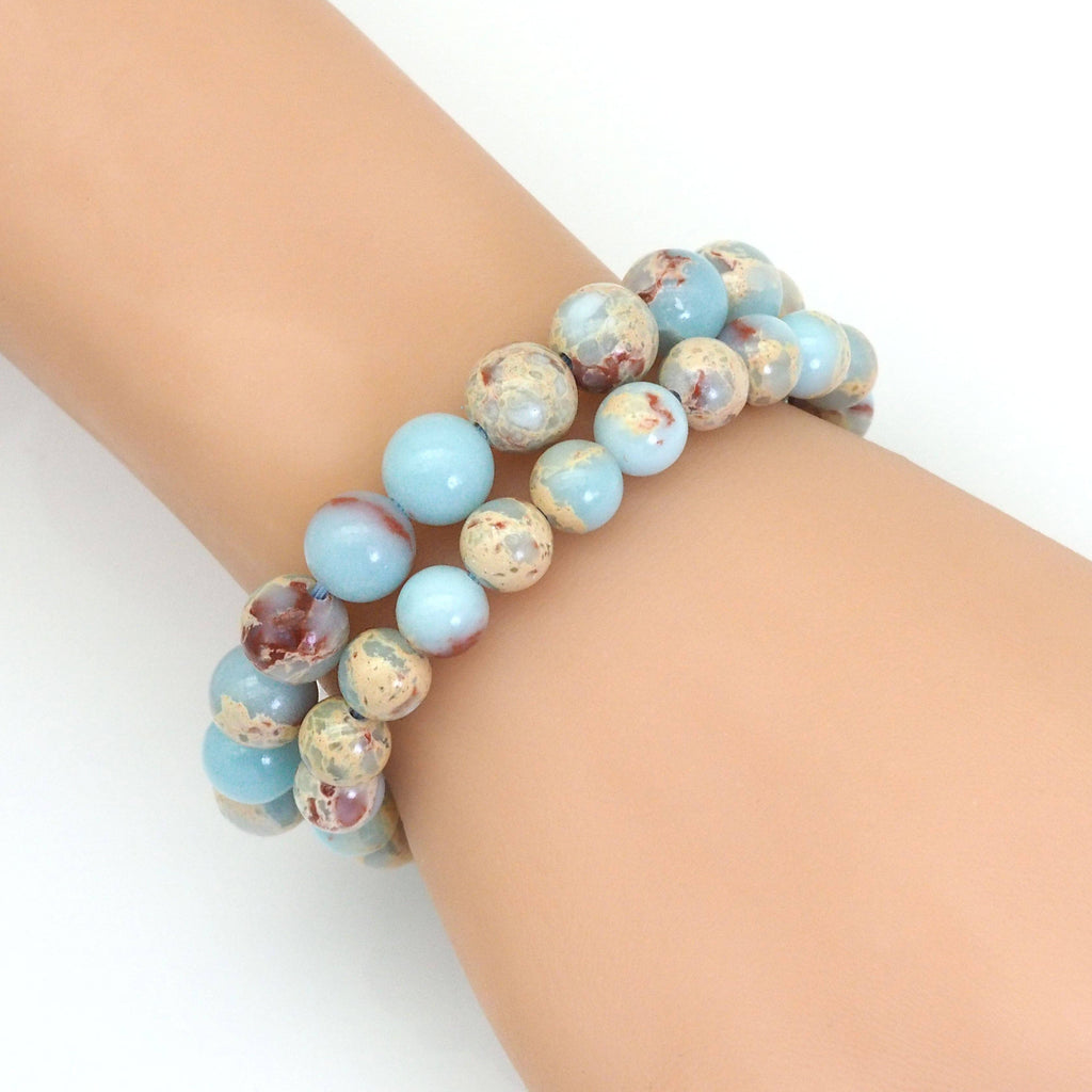 Natural Amazonite Round Smooth Stretchy Bracelet, 8mm/10mm, Sku#EF369